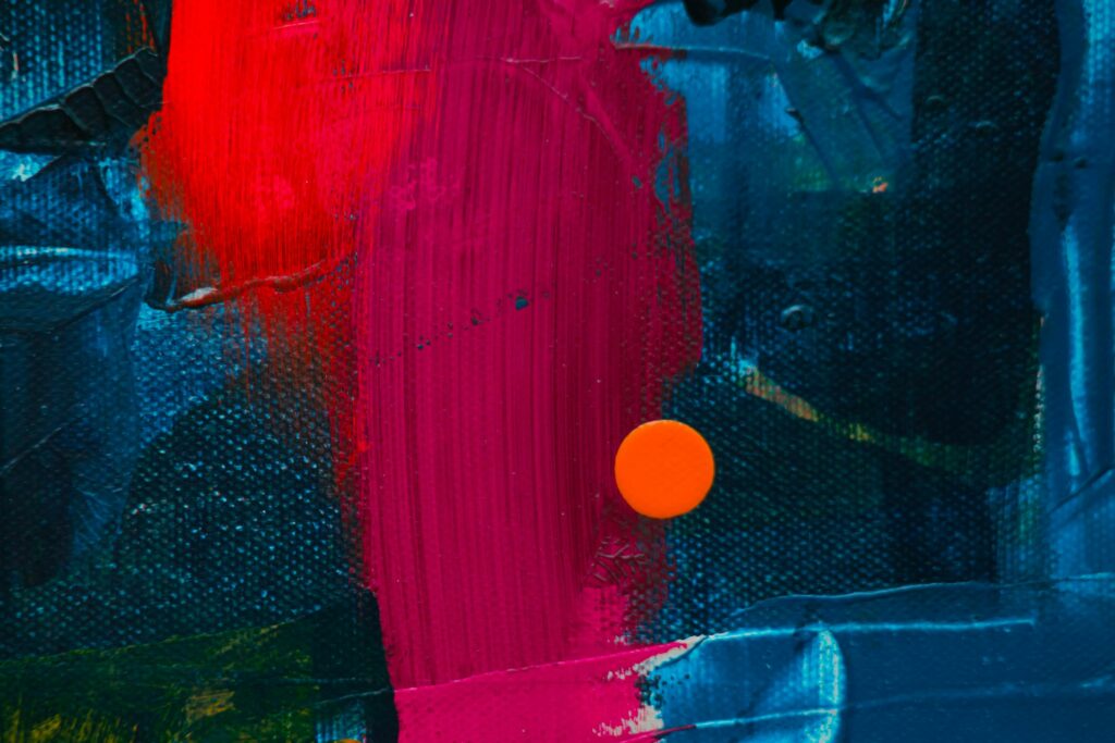 Vibrant close-up of an abstract modern art painting reminiscent of OCMA's contemporary collection