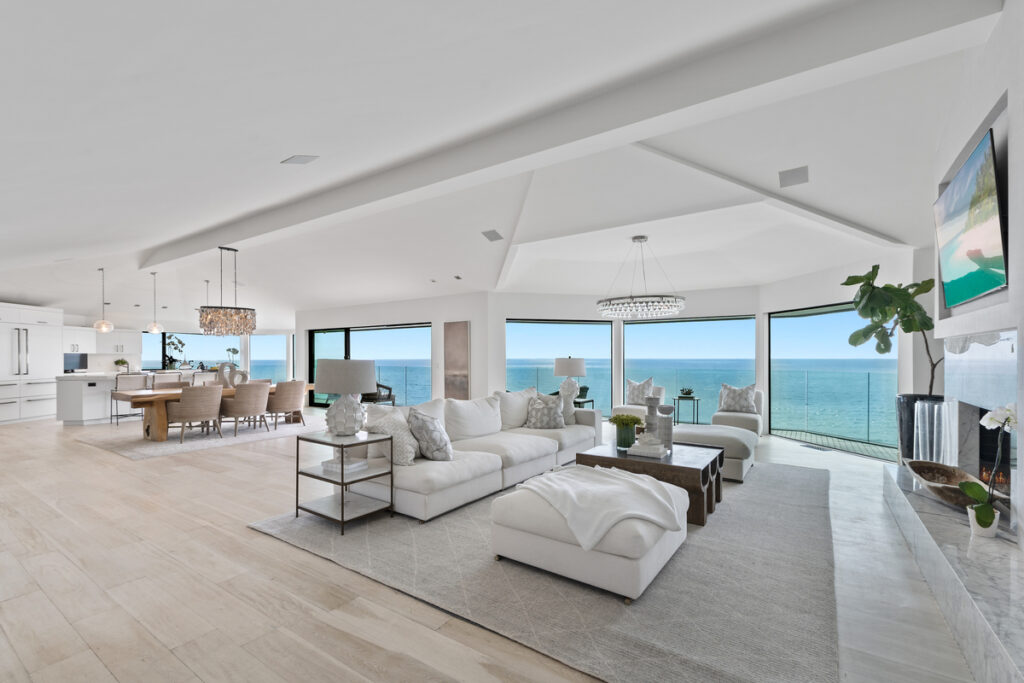 Open concept living room with expansive ocean views in a Laguna Beach luxury home