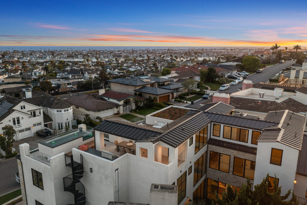 Aerial view of 302 Kings Rd luxury home for sale in Newport Beach