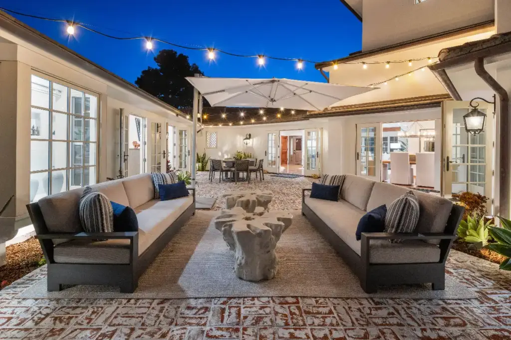 Outdoor living area of sell Laguna Beach home luxury property by the best top luxury Orange County realtors
