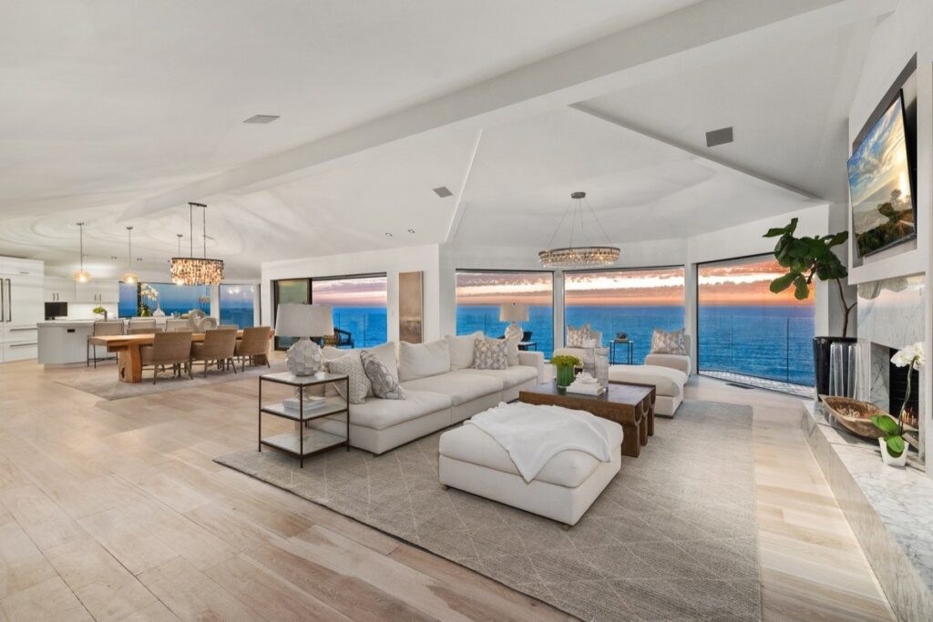 Living room open concept area of luxury home in Laguna Beach sold by the best realtor agent team, Andy Stavros and the Stavros Group