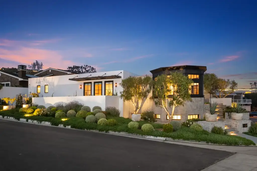 Front exterior of contemporary property sold by top luxury realtor agents in Orange County, the Stavros Group