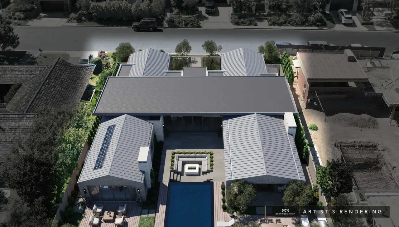 144 Monarch Bay Drive, rendering of the approved design by Brandon Architects, aerial drone view