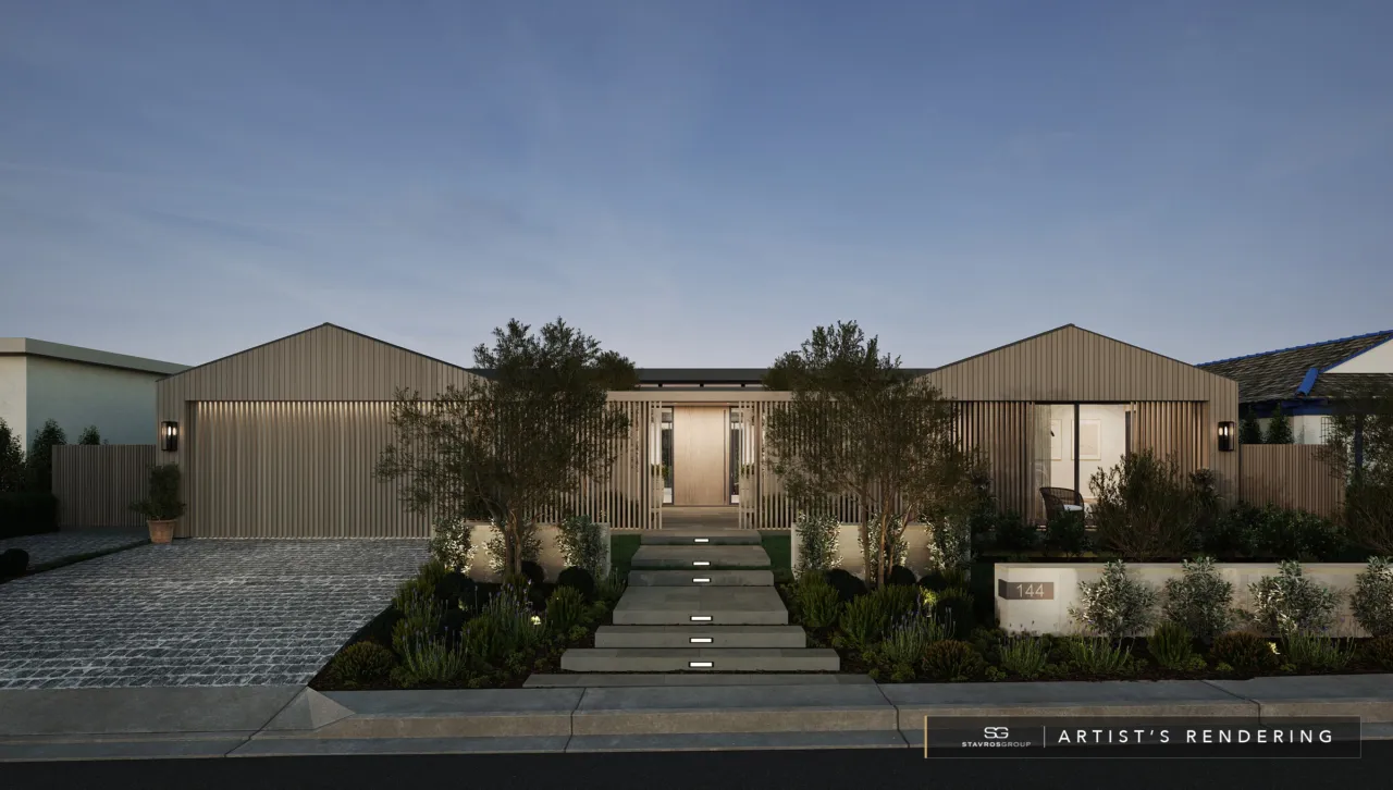 144 Monarch Bay Drive, rendering of the approved design by Brandon Architects, front view at night