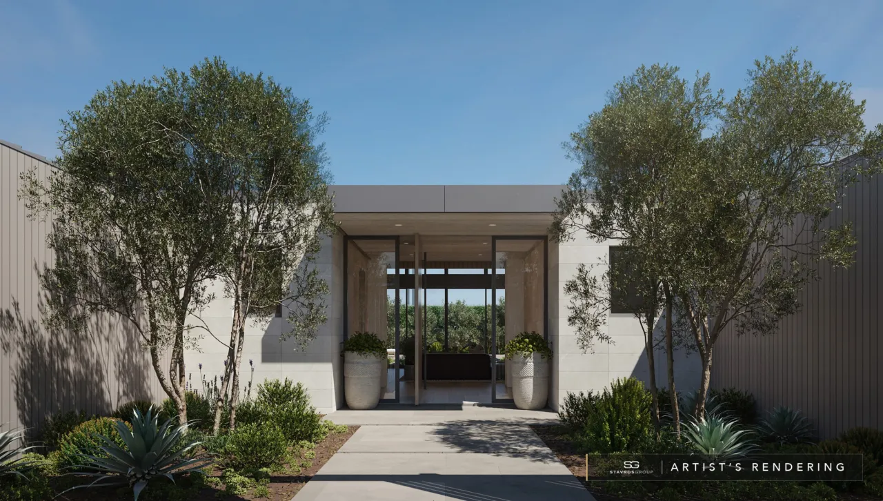 144 Monarch Bay Drive, rendering of the approved design by Brandon Architects, entrance view